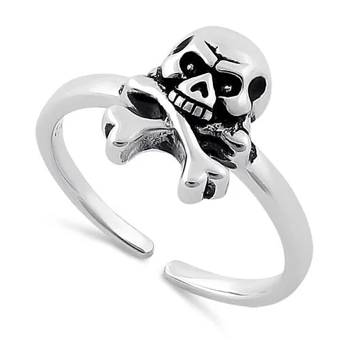 stacking rings for women -Sterling Silver Jolly Roger Skull Toe Ring