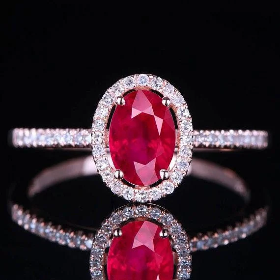 wedding set engagement rings -1.50 Carat Red Ruby and Moissanite Diamond Engagement Ring in 10k Rose Gold for Women on Sale