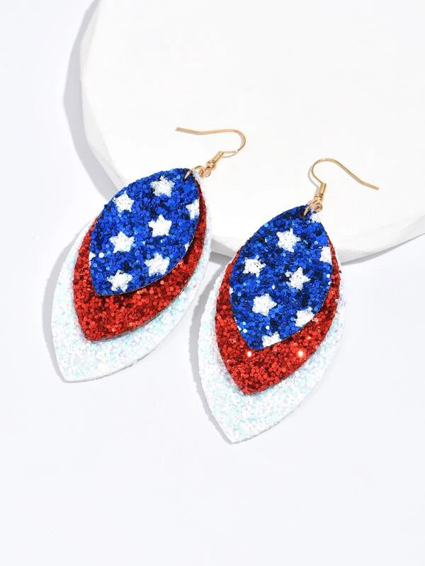 luxury gemstone earrings for women -Multi layered Red, White, and Blue Earrings