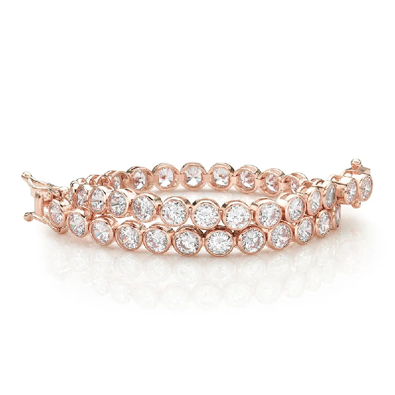 adjustable bracelets for women -Round Brilliant tennis bracelet with 9.25 carats* of diamond simulants in 10 carat rose gold