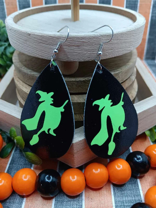 silver hoop earrings for women -Glow in the Dark Witch on a Broom Earrings