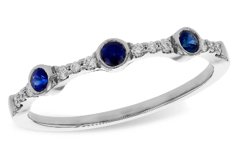 diamond rings for women -14K White Gold 0.25ctw Blue Sapphire & Diamond Station Ring by Allison Kaufman