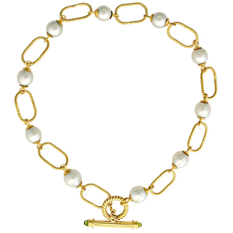 women’s layered gold necklaces -Toggle Necklace - Peridot and Pearl