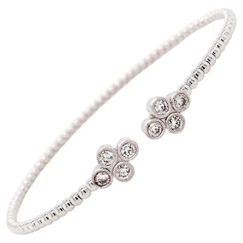 premium bangles for women -Diamond Clover Flexible Cuff Bangle Bracelet