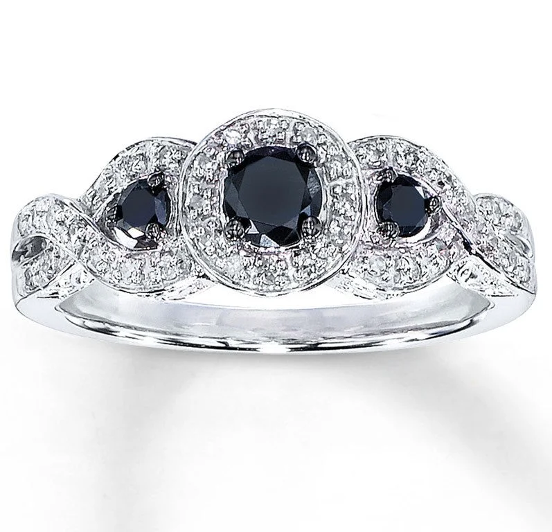 fancy cut engagement rings -Trilogy 1 Carat Sapphire and Moissanite Diamond Halo Engagement Ring in White Gold