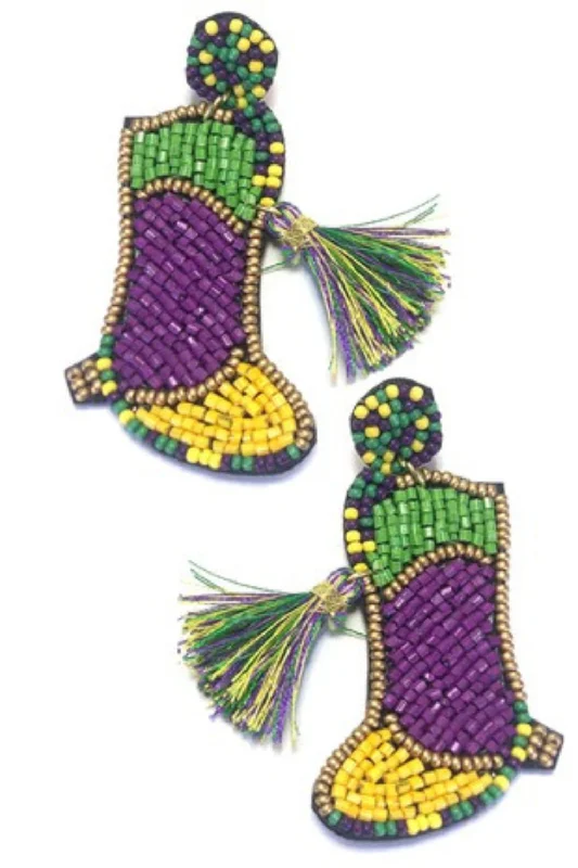 luxury earrings for women -MARDI GRAS BEADED EARRINGS | MARCHING BOOTS