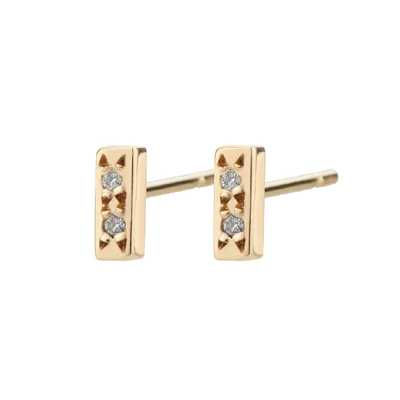 geometric earrings for women -Bar Studs, White Diamond