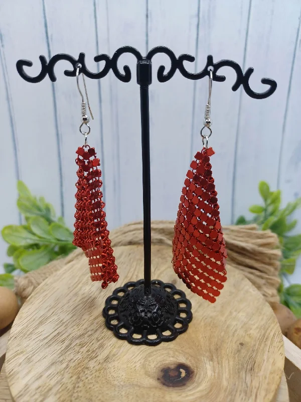 chunky earrings for women -Red Chain Style Earrings