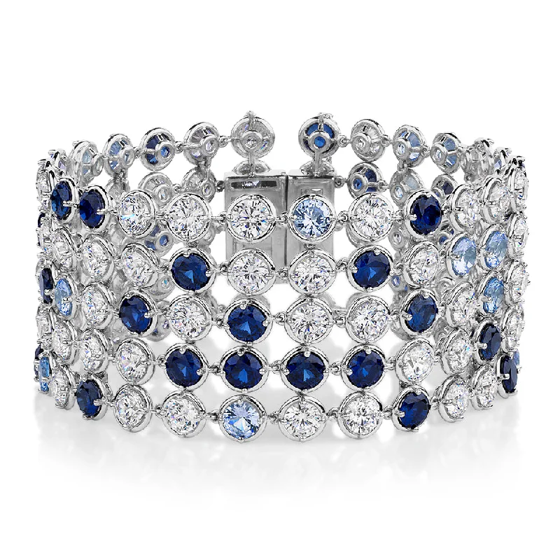 elegant bangle sets for women -Statement bracelet with aqua and sapphire simulants and 34.04 carats* of diamond simulants in sterling silver