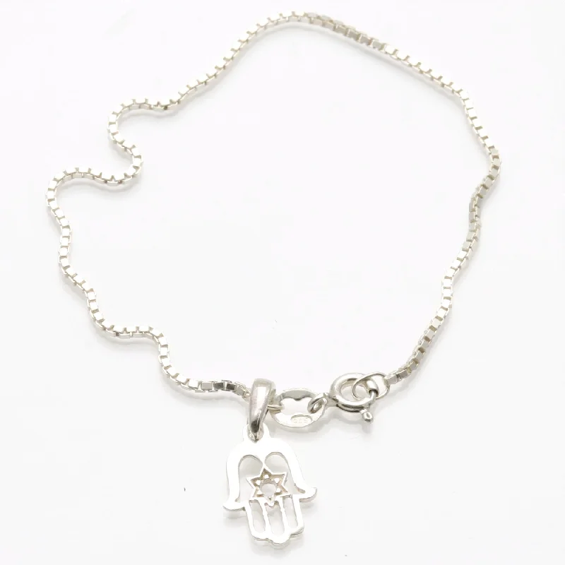 leather bracelets for women -Sterling Silver Hamsa Star of David Charm Bracelet