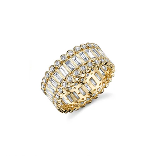 unique diamond rings for women -Gold Baguette & Round Bezel Diamond Stacked Eternity Ring