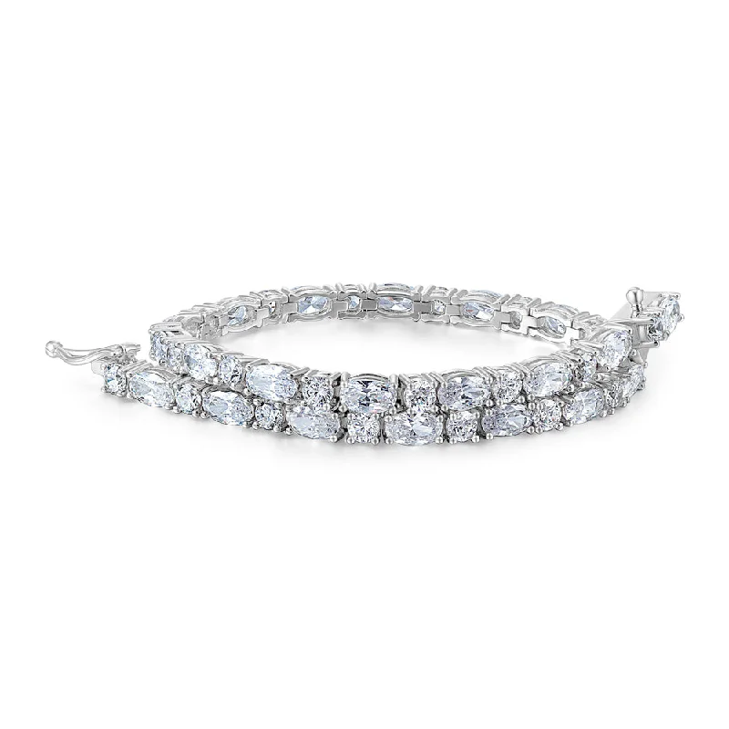 bridal bracelets for women -Oval and Round Brilliant tennis bracelet with 6.38 carats* of diamond simulants in sterling silver