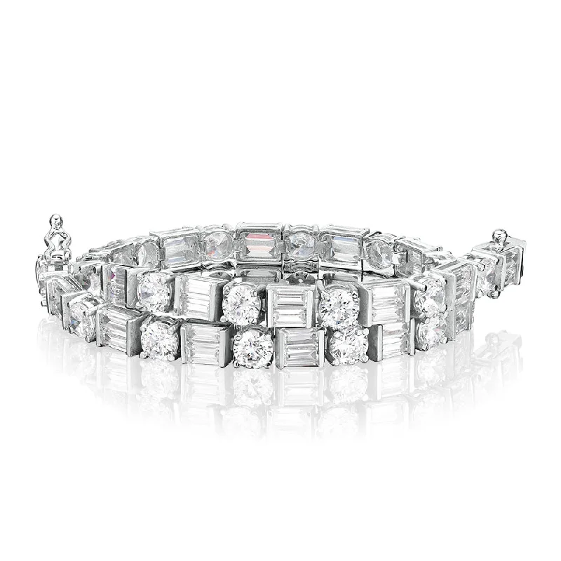 luxury bracelets for women -Round Brilliant and Baguette tennis bracelet with 10.07 carats* of diamond simulants in 10 carat white gold