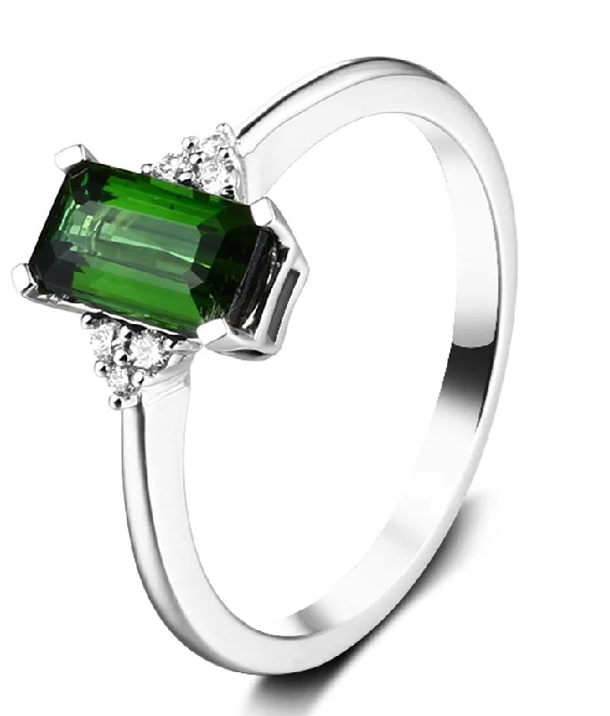 affordable engagement rings -1.50 Carat Green Emerald and Moissanite Diamond Engagement Ring for Her in White Gold