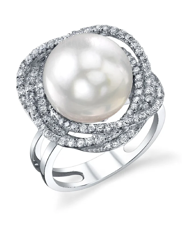 bridal set rings for women -White South Sea Pearl & Diamond Orion Cocktail Ring