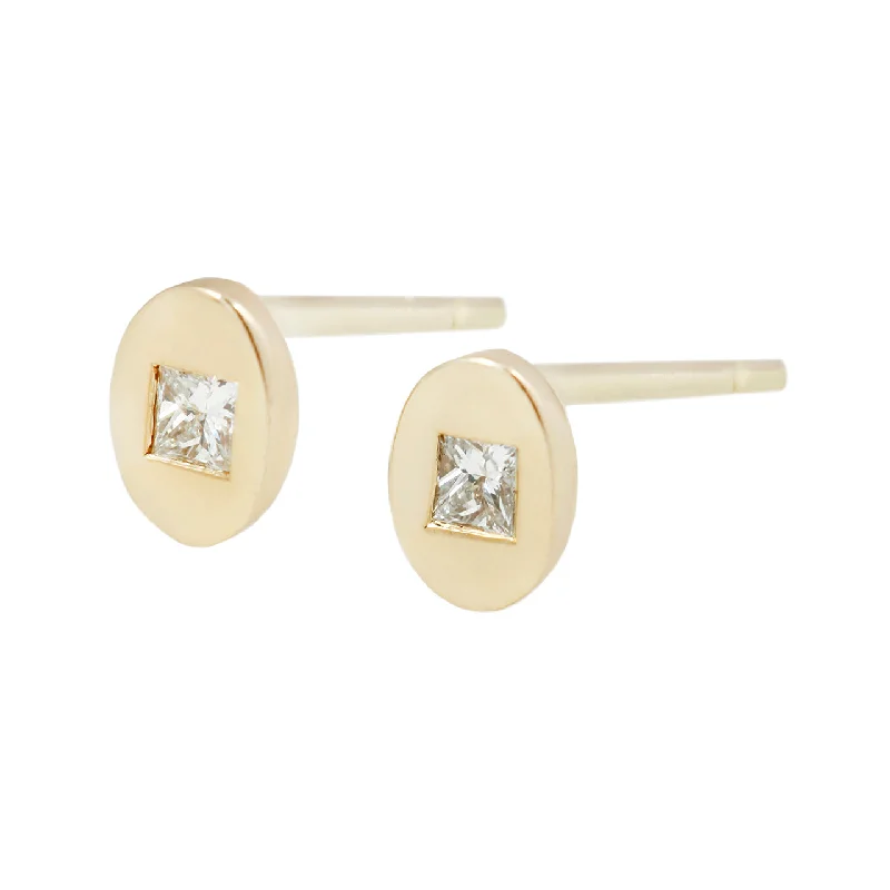 dangle earrings for women -Oval studs with white diamonds