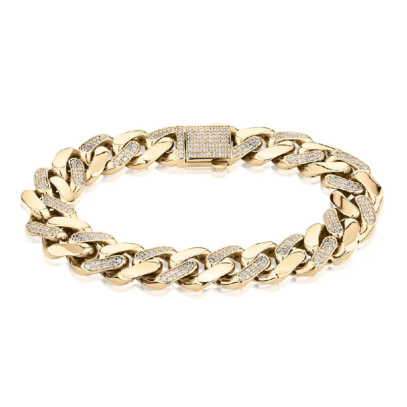 stylish cuff bangles -Round Brilliant bracelet with diamond simulants in 10 carat yellow gold