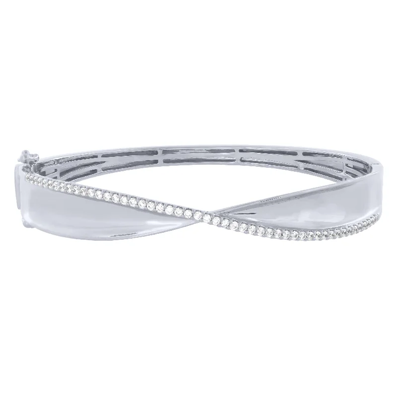 leather bracelets for women -Sterling Silver 3/4Ctw Diamond Bangle