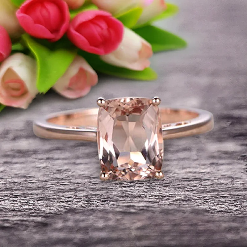 high-end engagement rings -Cushion Cut 1 Carat Morganite Engagement Ring Wedding Ring Promise Ring 10k Rose Gold Solitaire Anniversary Ring