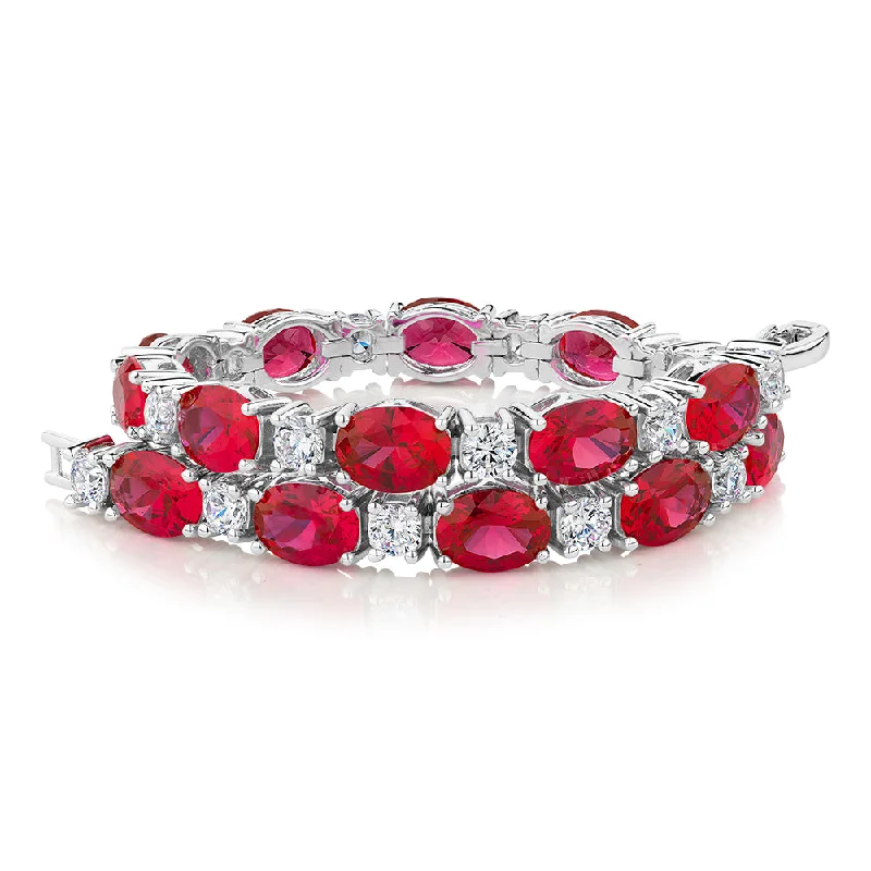 premium bangles for women -Round Brilliant tennis bracelet with ruby simulants and 3.36 carats* of diamond simulants in sterling silver