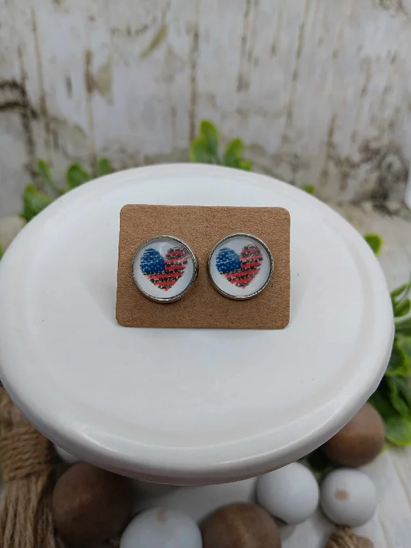 trendy earrings for women -Red, White, Blue Leopard Heart Earrings