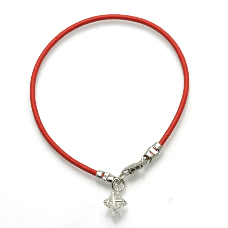 bohemian bangles for women -Sterling Silver Merkava 3D Star of David Red Leather Bracelet