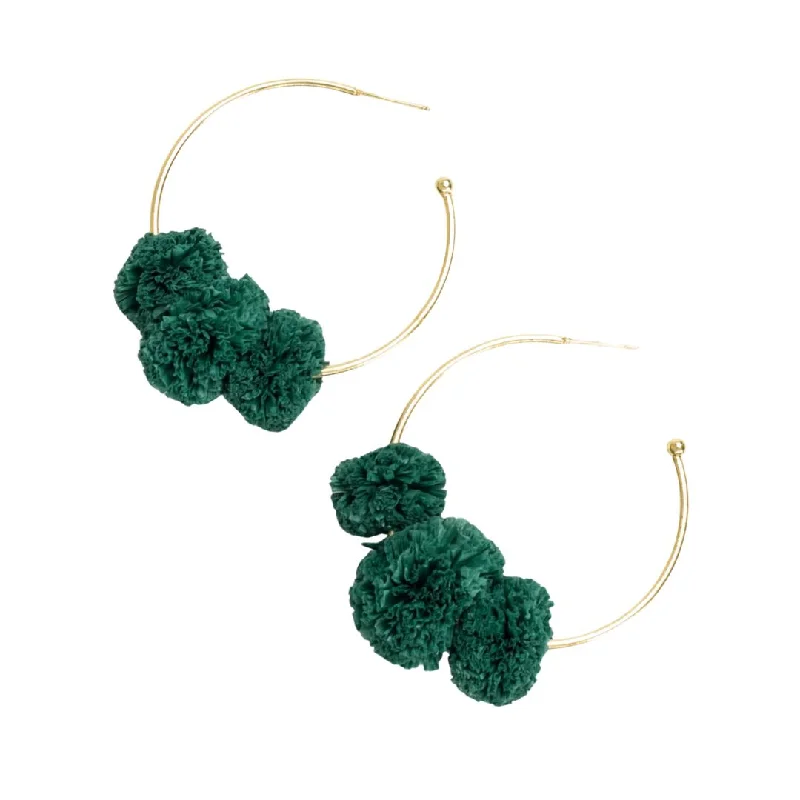 diamond earrings for women -Ink and Alloy Rita Raffia Poms Hoop Earrings