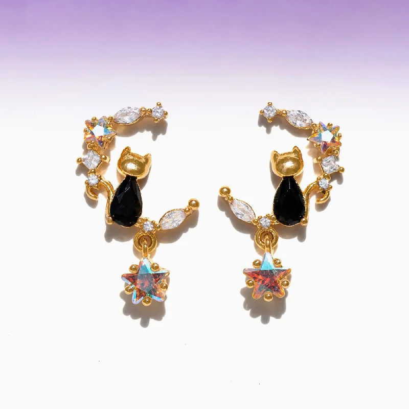 flower-shaped earrings for women -Iridescent Meowlight Earrings