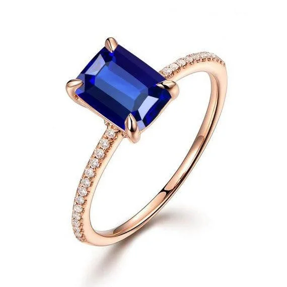 women’s engagement rings -1.25 ct Blue Sapphire Engagement Ring in 10k Rose Gold for Women