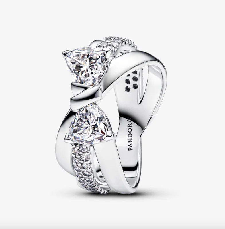 two-tone rings for women -Sparkling Bow Crossover Ring