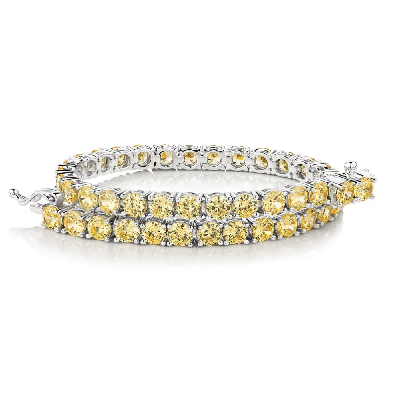 classic bangles for women -Round Brilliant tennis bracelet with 11 carats* of diamond simulants in sterling silver