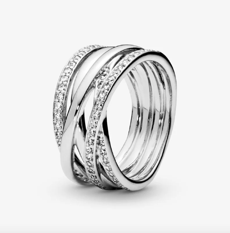 silver rings for women -Sparkling & Polished Lines Ring