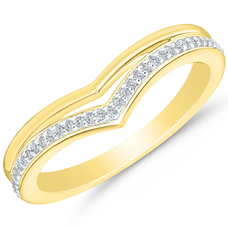 vintage-style wedding rings -10K Yellow Gold 0.10ctw Round Diamond Chevron Ring