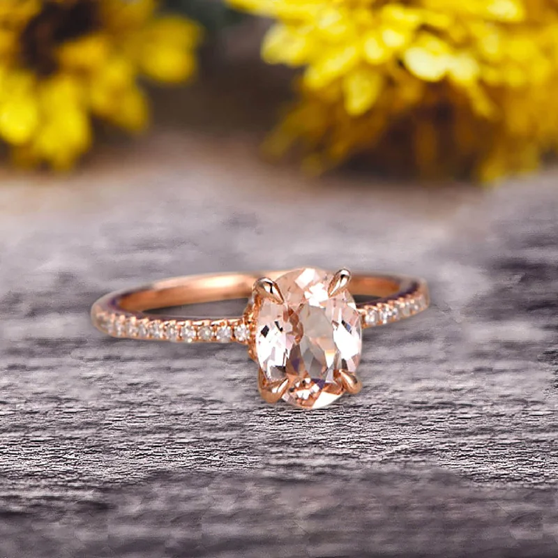 emerald and diamond engagement rings -Vintage Looking Morganite Engagement Ring On 10k Rose Gold 1.50 Carat Oval Cut Gemstone Custom Made Fine Jewelry Art Deco Anniversary Ring Bridal Ring