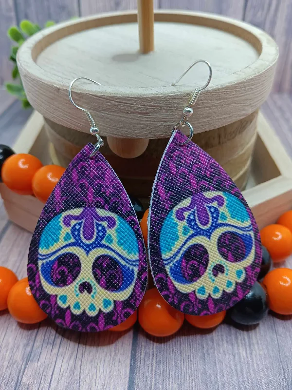 personalized earrings for women -Purple Day of the Dead Skeleton Earrings