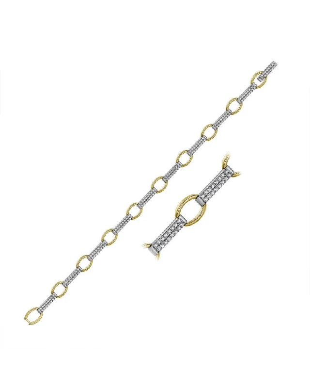 adjustable bracelets for women -Two-tone Diamond Link/Bar Bracelet