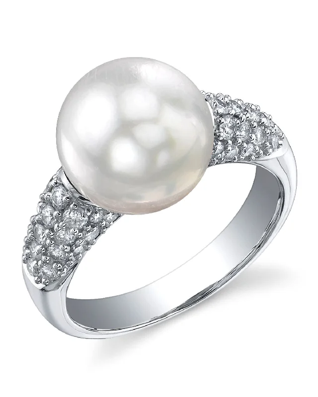 two-tone rings for women -White South Sea Pearl & Diamond Angel Cocktail Ring