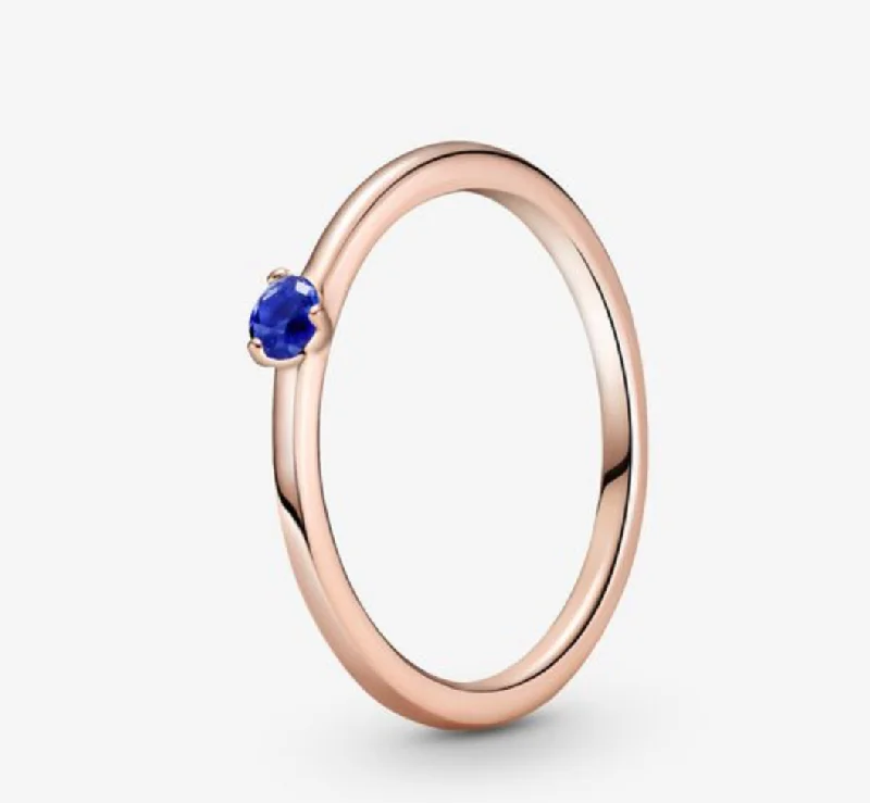 gold wedding rings for women -Pandora Rose Blue Solitaire CZ Ring