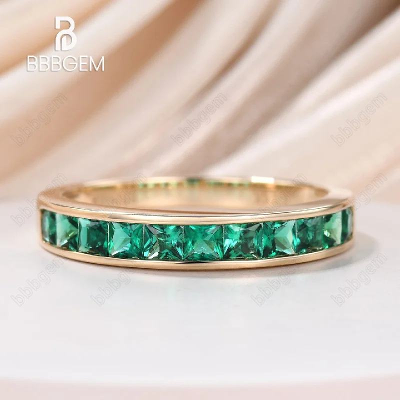 bespoke engagement rings -Princess Cut Emerald Engagement Ring 14k Yellow Gold Wedding Ring Channel Set