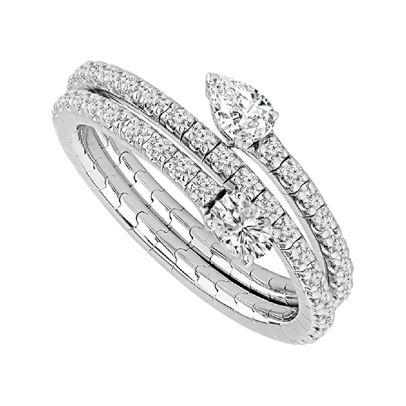 personalized rings for women -14K White Gold 0.53ctw Round Diamond Multi Row Flexible Ring