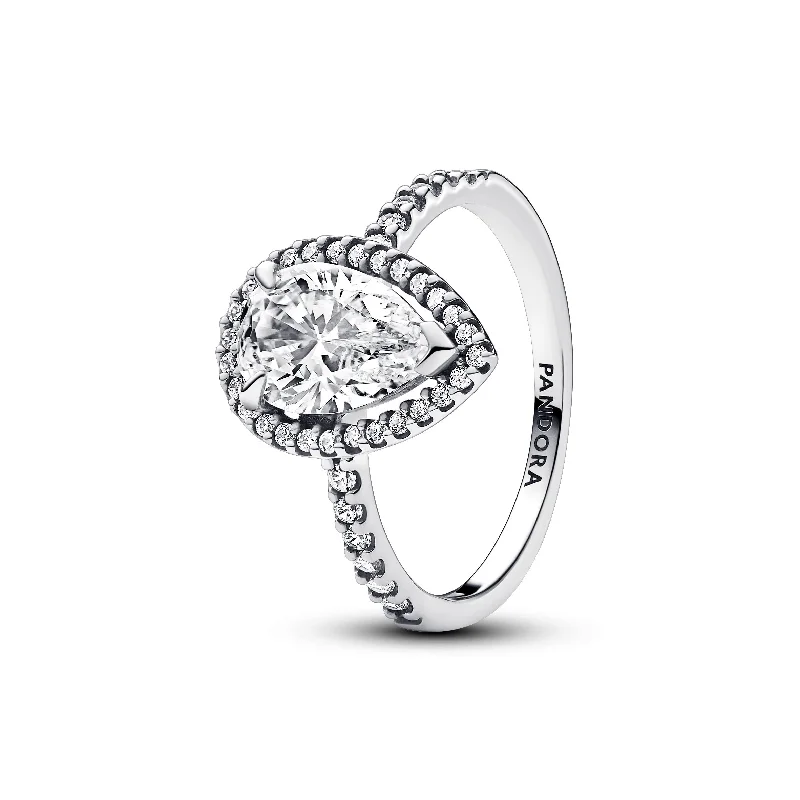 beautiful engagement rings for women -Sparkling Pear Halo Ring