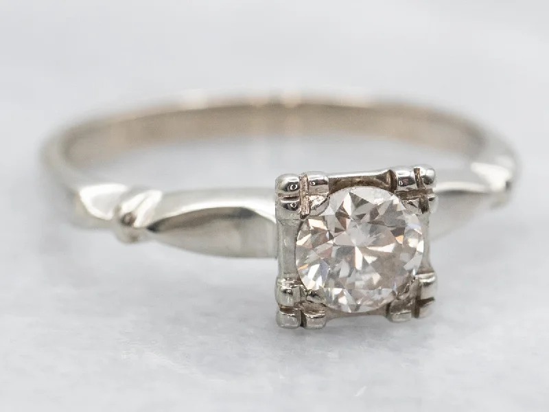 silver engagement rings -1950s Diamond Solitaire Engagement Ring with Illusion Head