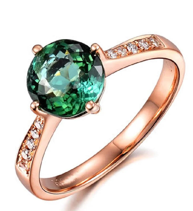 women’s engagement rings with colored stones -Classic 1 Carat Green Emerald and Moissanite Diamond Rose Gold Engagement Ring for Women