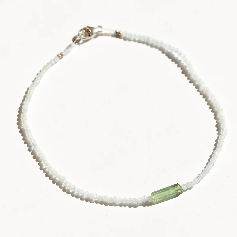 leather bracelets for women -Moonstone + Green Tourmaline Bracelet No.29