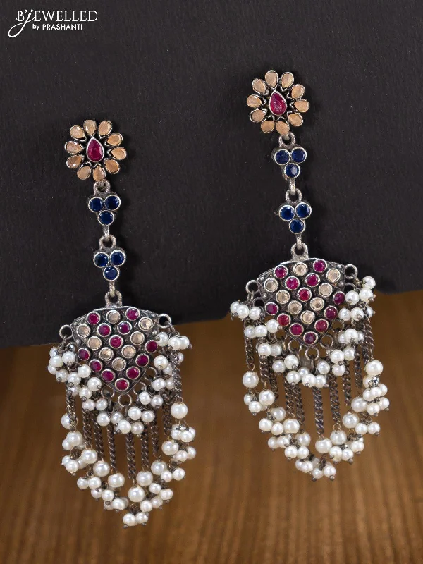 geometric diamond earrings for women -Oxidised earring  with pearl hangings