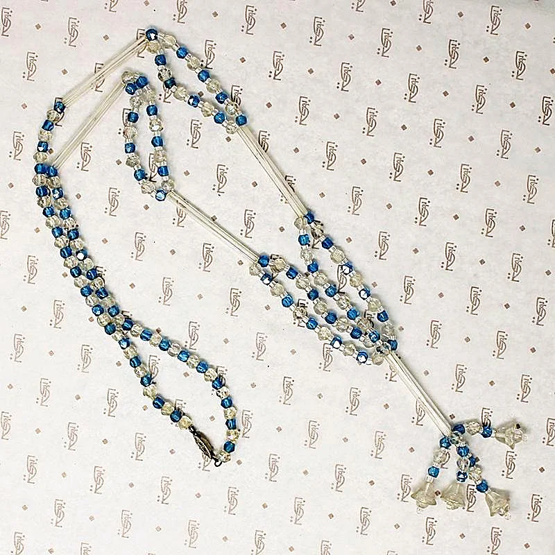 vintage gold necklaces for women -Flapper Blue & White Bead Sautoir Necklace