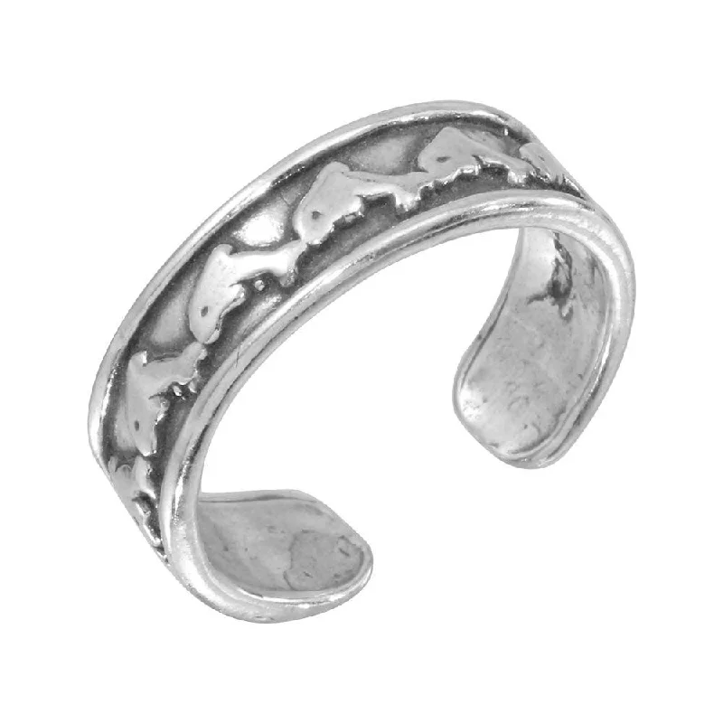 sapphire rings for women -Silver 925 Dolphin Link Adjustable Toe Ring - TR154-A