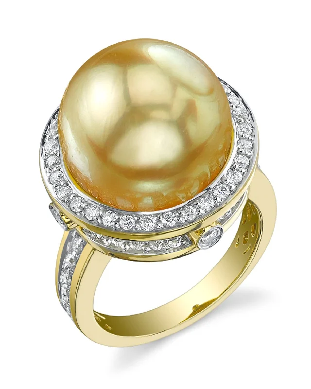 trendy rings for women -Golden South Sea Pearl & Diamond Nyx Ring