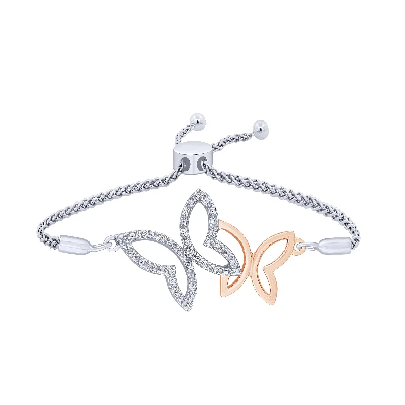 women’s bangles -Sterling Silver 1/20Ct Diamond Butterflies Bracelet