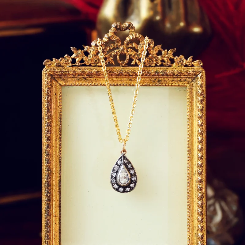 charm necklaces for women -Antique Pear Shaped Rose Diamond Pendant